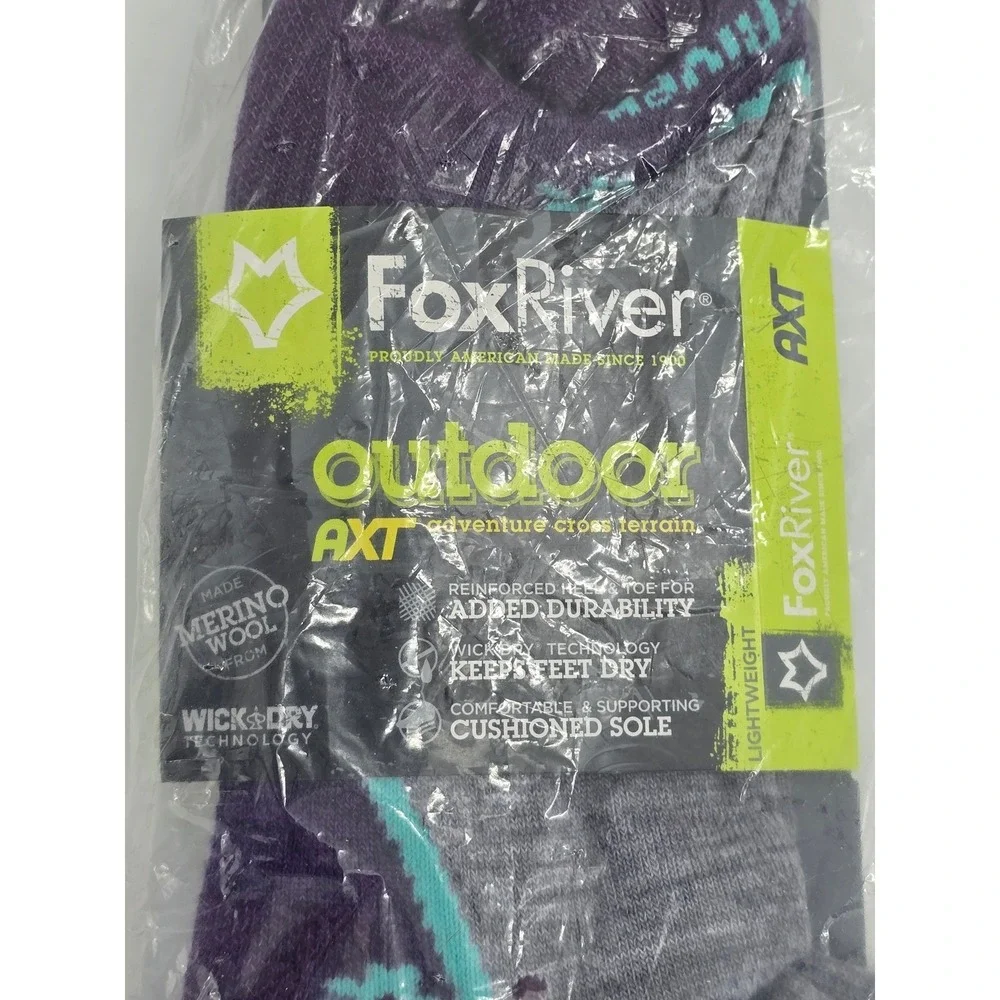 Fox River Outdoor AXT Merino Wool Trail Ankle Socks Purple Grey Mens 9-12 L 2455